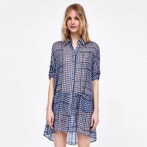 ZARA VICHY CHECKERED DRESS WITH SEQUINS SZ M